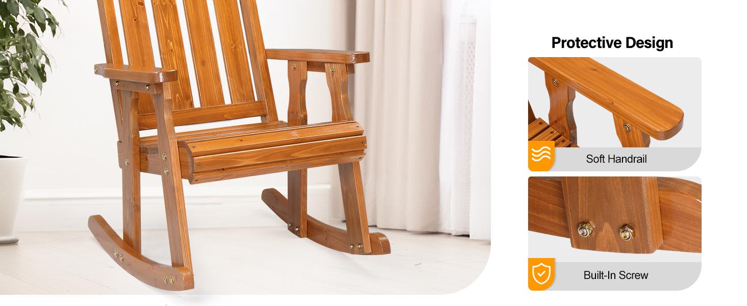 VINGLI Heavy Duty 600 LBS Outdoor Wooden Rocking Chair with Higher Backrest,Patio Rocking Chair with Ergonomic Design, Weatherproof Outdoor Rockers Suit for Patio, Garden, Balcony, Yard