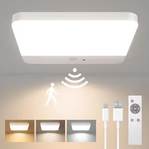 FULEN Motion Sensor Ceiling Light Fixture, Cordless Closet Light Battery Operated, Rechargeable Magnetic Mount LED Shower Light for Bathroom,Stairs,Garage,Hallway,3 Color Temperatures,Remote Control