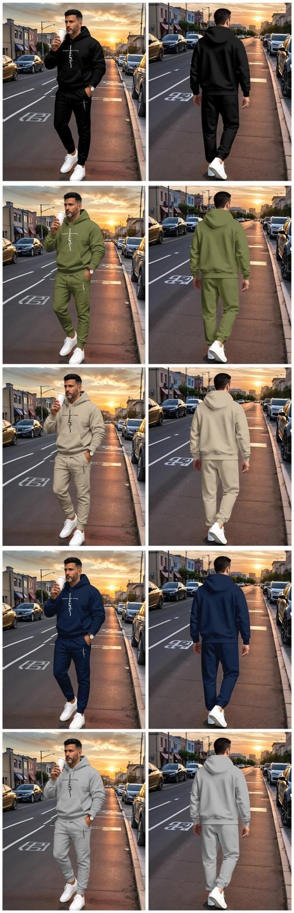 Men's Faith Printed Hoodie and Drawstring Sweatpants Set, Menswear, Casual Athletic Long Sleeve Hooded Jacket & Trousers for Fall & Winter, Men's Clothing for Daily Wear, Sportswear Indoor Outdoor, Tracksuit, Athleisure Summer Clothes