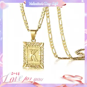 [Valentine's Day Gift]KissYan  Initial Necklace for men and Women, 14K Gold Plated Square Letter Pendant Charm Necklace Cuban Chain Capital Alphabets from A-Z Jewelry