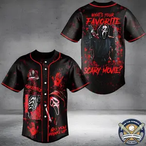 Ghostface Vintage 90s Baseball Jersey – Retro Horror Movie Fan Jersey, Classic Slasher Graphic Baseball Shirt