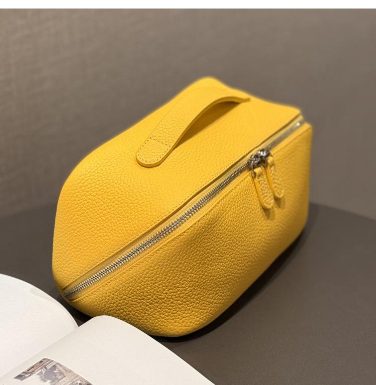Minimalist High-End Feel First Layer Cowhide Texture Makeup Bag Genuine Leather Travel Portable Toiletry Bag Large Capacity Storage Bag