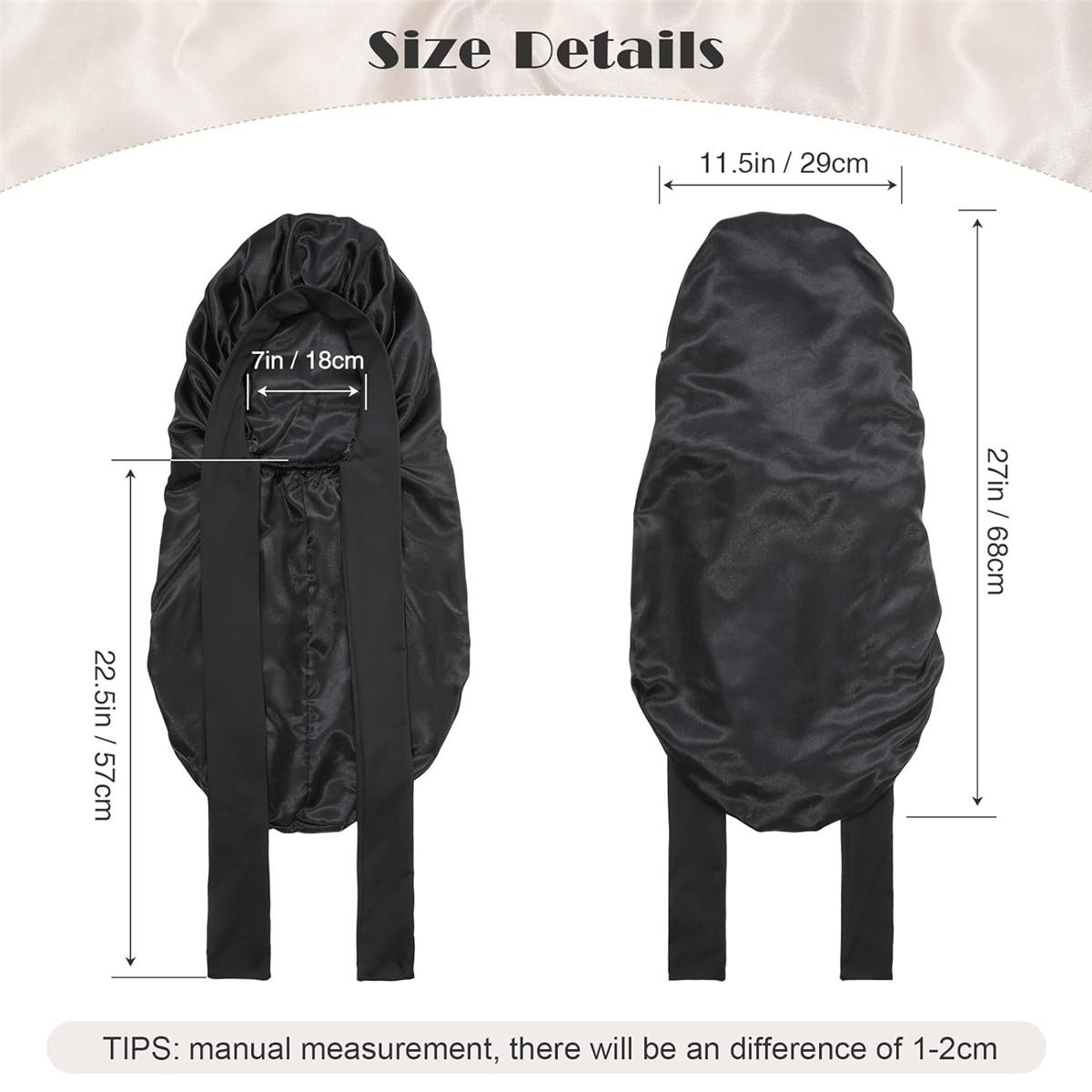 Single-Layer Summer Cool Style Solid Color Long Satin Bonnet Sleep Cap Adjustable Care Nightcap for Women Braids Curly Hair Natural Hair Wrap for Sleeping Cap with Tie Band Elastic Hair Care Bonnet