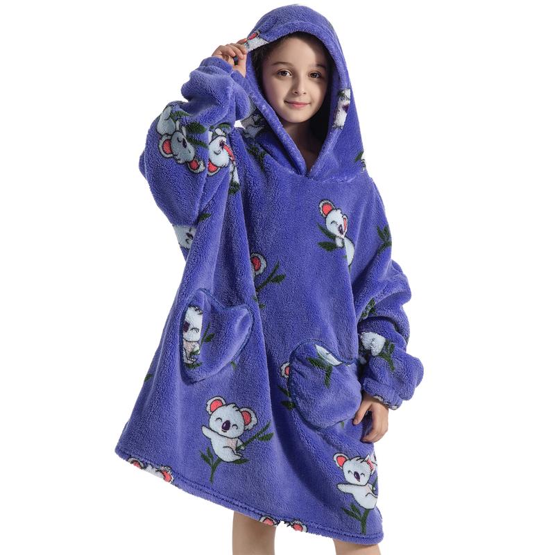 Wearable Blanket Hoodie for Boys Girls Kids, One Size 1Pcs Oversized Nightgown Loungewear Wearable Hoodie Sweatshirt Blanket Warm Hoodie with Pocket