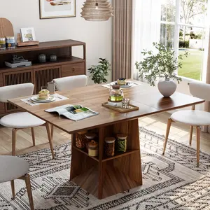 40"-54" Extendable Dining Table for 4/6/8, Modern Kitchen Table with Storage Shelf & Foot Support, Farmhouse Wood Dining Table