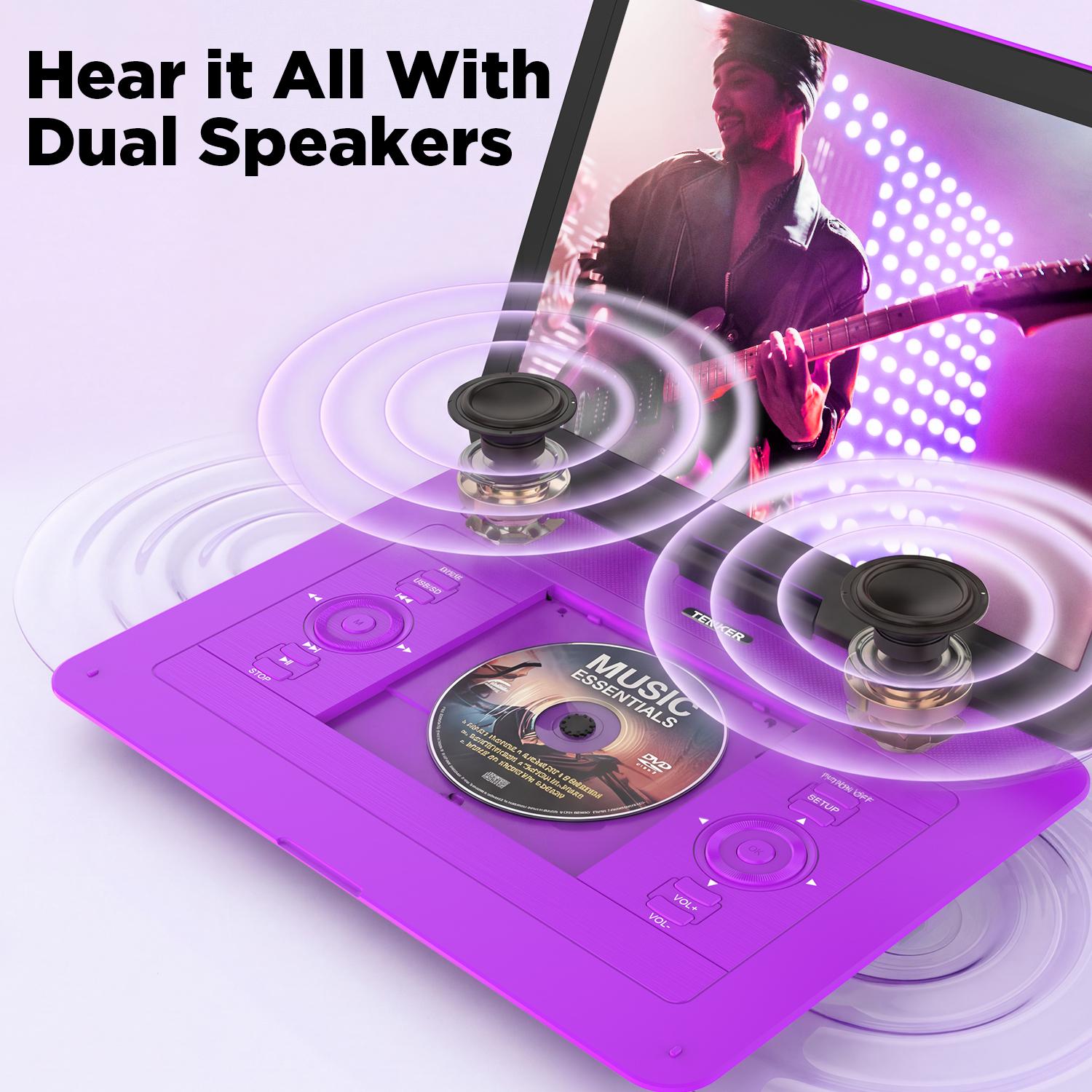 14.9" Portable DVD Player  Swivel HD Screen, CD Player, Dual Speakers, 6H Rechargeable Battery, Region Free, Remote Control, TV Sync, USB/SD Multi-Format Support (No Blu-ray)