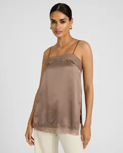 Express Satin Lace Trim Square Neck Tunic Cami