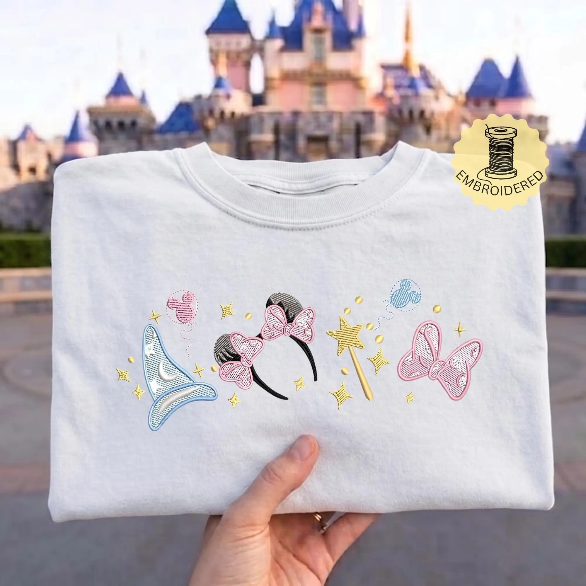 EMBROIDERED Magical Minnie Bow Ears Sweatshirt, Magic Kingdom Embroidery Sweatshirt