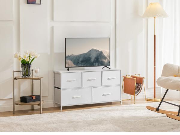 Cupboards Cabinets Dresser Fabric Storage Tower with 5 Drawers Bedroom Organizer Chest of Drawers with Fabric Bins for Bedroom Closet Entryway Large Storage Solid Stable Multifunctional Use