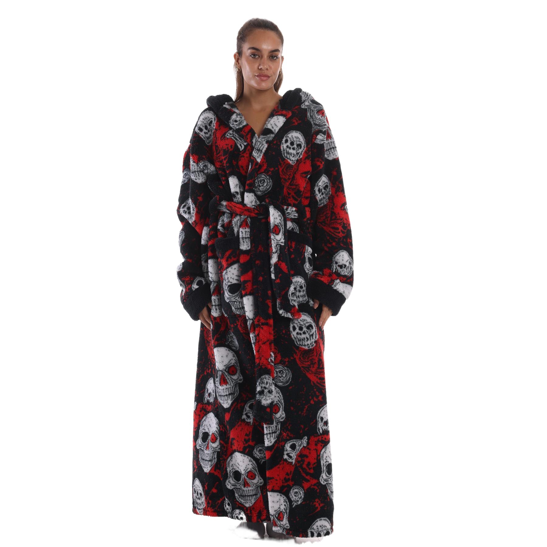 Msrlassn 1Pcs Cozy Soft Bathrobe Flannel Lined Hooded Robe for Women , Thickened Long Sleeve Pyjamas Cute Print Home Loungewear Sleepwear Gowns