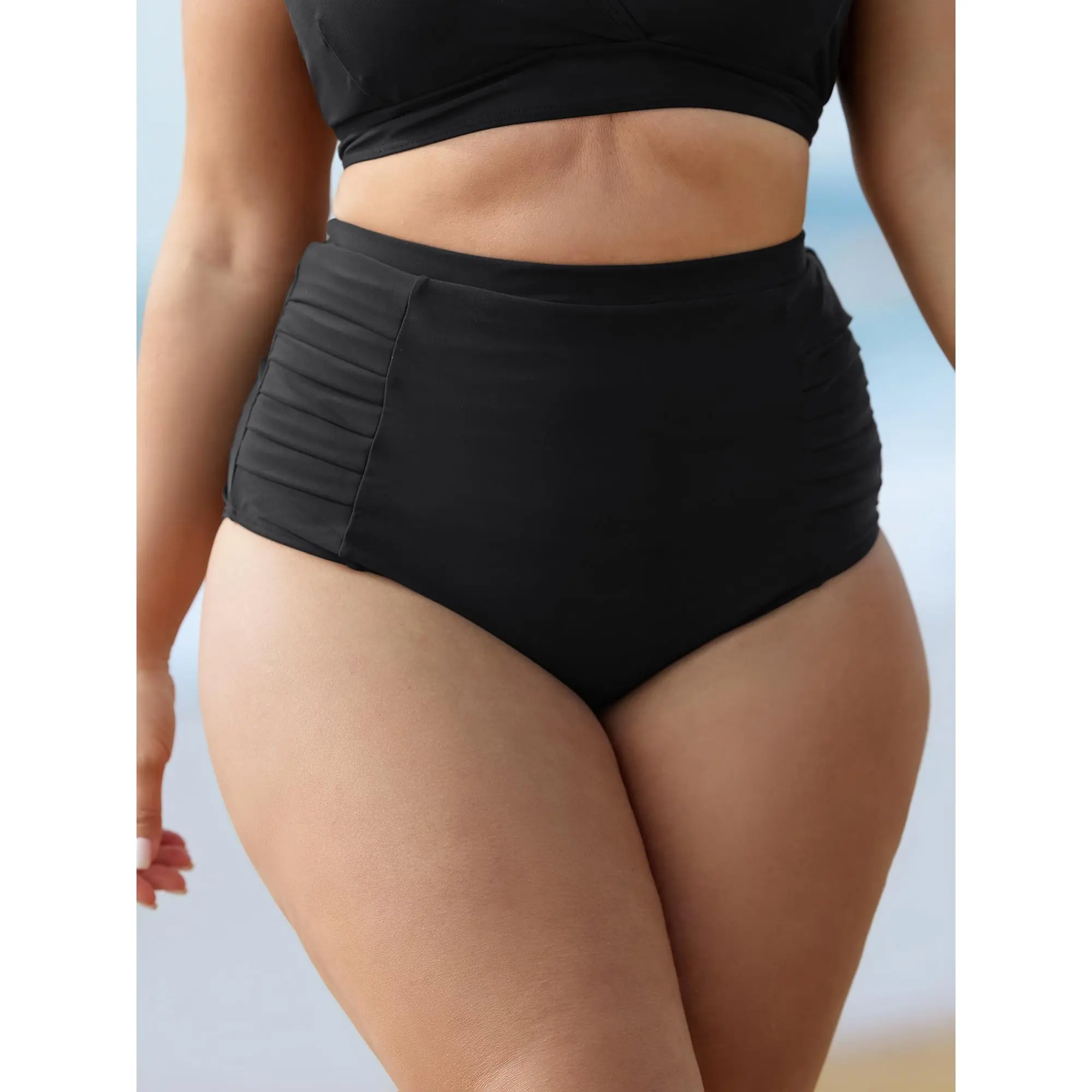【Tummy Control】BLOOMCHIC Plus Size High-Stretch Pleated High-Waisted Swim Bottoms [M-6X] - 2026 Summer Vibes,Exclusive Deals,High Stretch Swimwear Beachwear Swimsuits Bikini Beach Wear ,Summerfinds