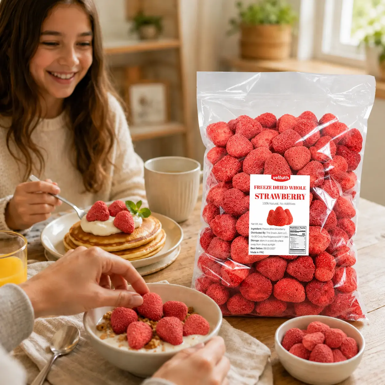 Freeze Dried Strawberry Snack, 4oz Natural Crispy Fruit Snacks, Sweet Fruity Treat for Baking, Smoothies, Oatmeal, Yogurt, Snack Bag and Family Sharing