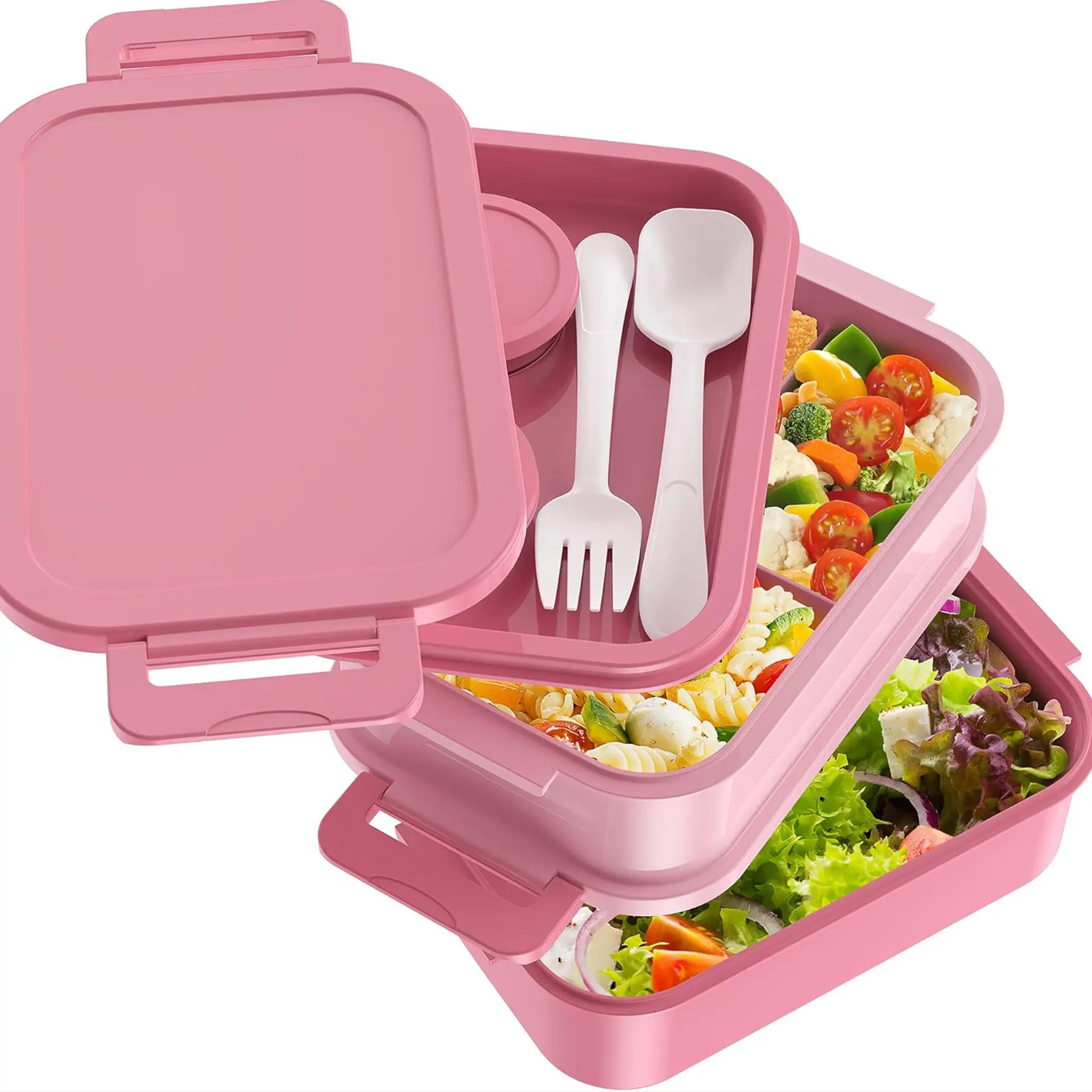 Durable Bento Box For Adult Lunch Box All-in-One Stackable Bento Lunch Box Container with 3 Compartments, 72oz Large-Style All-in-One Bento Boxes Leak-Proof Lunchbox with Utensil Sauce Containers for Dining Out,Work,summerwins