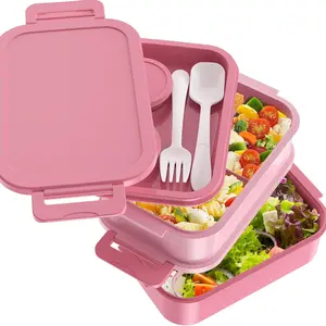 Durable Bento Box For Adult Lunch Box All-in-One Stackable Bento Lunch Box Container with 3 Compartments, 72oz Large-Style All-in-One Bento Boxes Leak-Proof Lunchbox with Utensil Sauce Containers for Dining Out,Work
