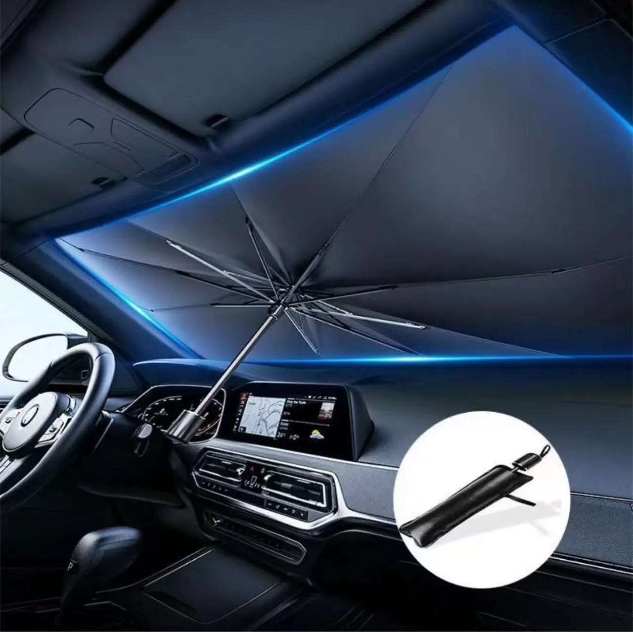 NeoAuto Two Packs Portable Car Windshield Sunshade, Foldable Windshield Sun Umbrella, Car Exterior Accessories, Car Windshield