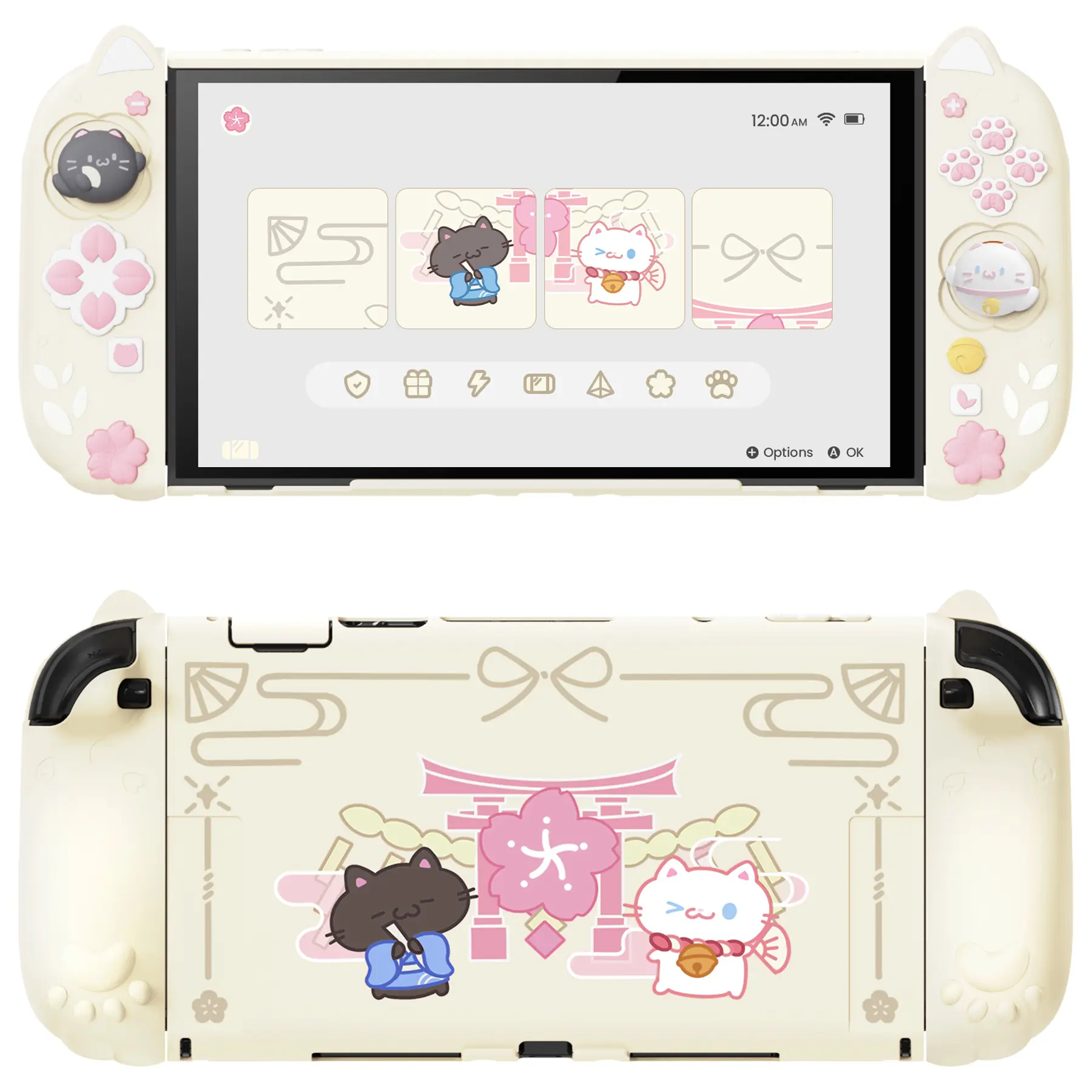 PlayVital [for Nintendo Switch 2 (2025 Model)] Protective Silicone Grip Case  - Joycon Covers + Dockable Protection + Extra Adjustable Stand & Thumb Grips- Cherry Blossoms Kitten & Good Night Bear & Magic Wings, Not compatible with the original Switch 1,