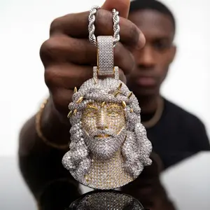 Ultimate Jesus Piece Drip💎 Massive Two-Tone Iced Out Jesus Head Pendant Necklace| Heavy Bling Hip Hop Crown of Thorns Chain| Classic Rapper Streetwear Jewelry| Blessed & Bossed Up Y2K Trap Accessory,summervibes