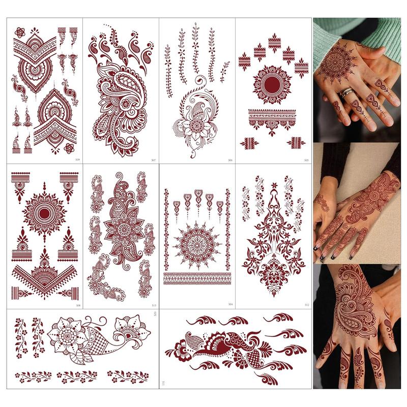 Brown Henna Tattoo Kit with Intricate Patterns Lace Fake Tattoos Semi Permanent Easy Application for Any Occasion