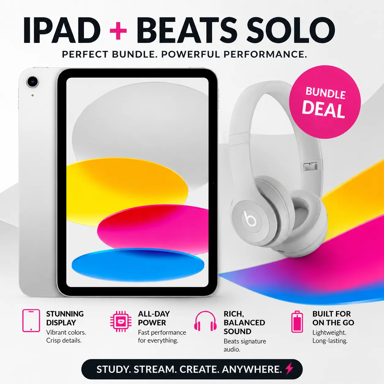 Apple iPad 11" A16 128GB + Beats Solo 4 Wireless Headphones Bundle - Silver Tablet & Gray On-Ear Headphones