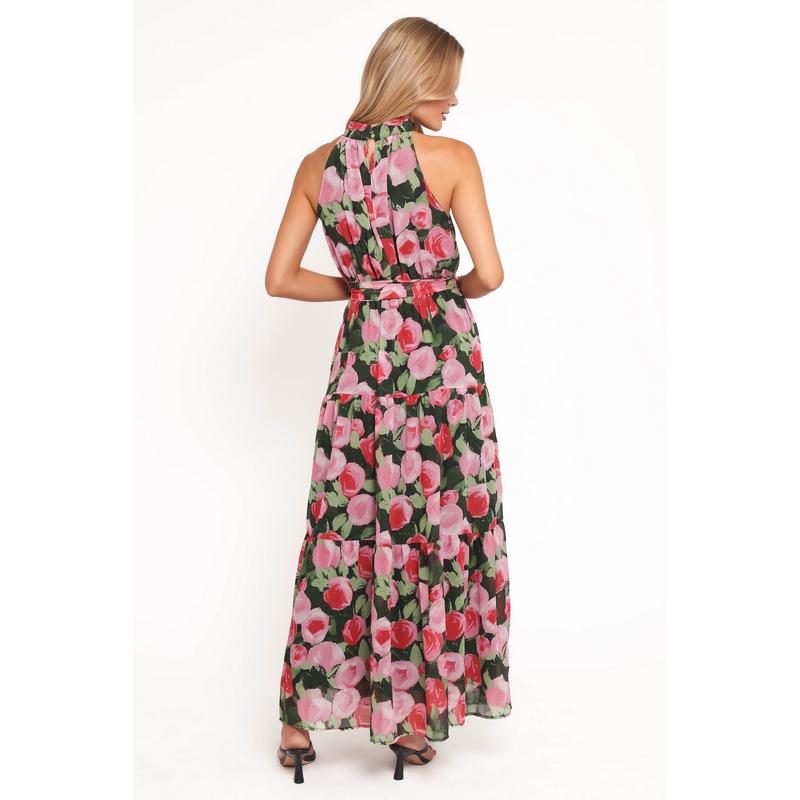 Caroline Maxi Halter Dress - Black Floral