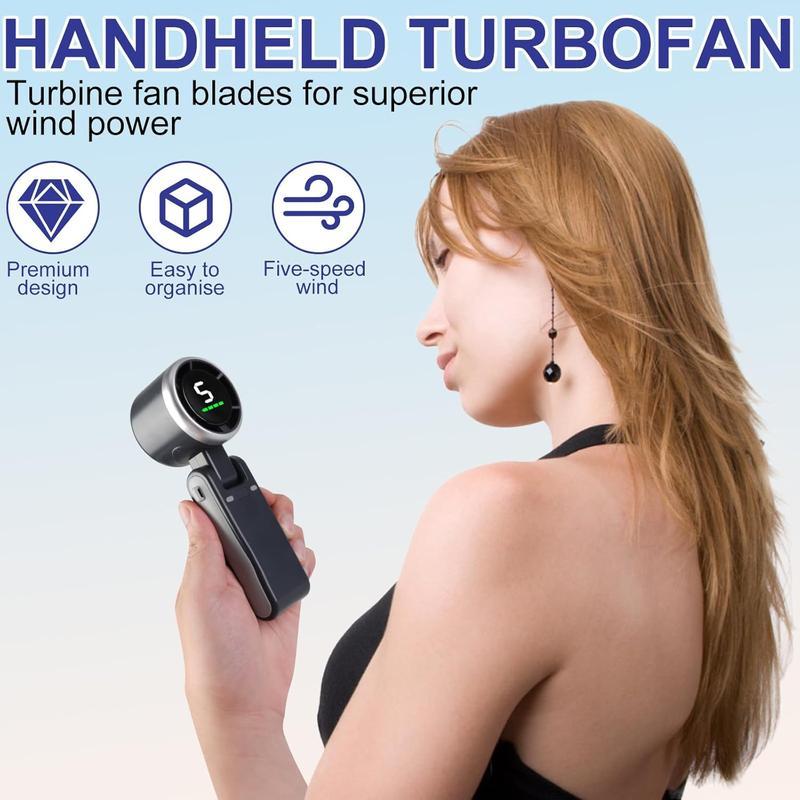 Portable Handheld Turbo Fan, 3 Gear Wind,4000mAh Battery Operated, Up to 10 Working Hours, 3 IN 1 Hand Fan Rechargeable with Air Turbo Tech Cooling Fan for Outdoor Activities, Travel, Working for