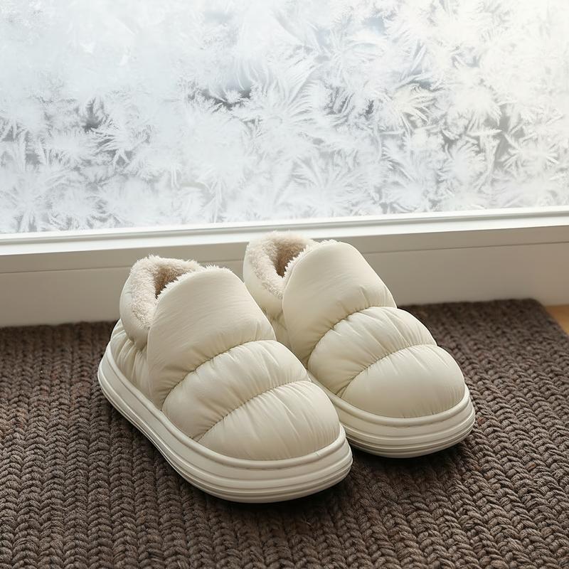 Puffy Cloud House Slippers Cozy Fuzzy Lined Thick Sole Winter Shoes Trendy Bread Style Warm Keeping Heat Retention winter warm fleece