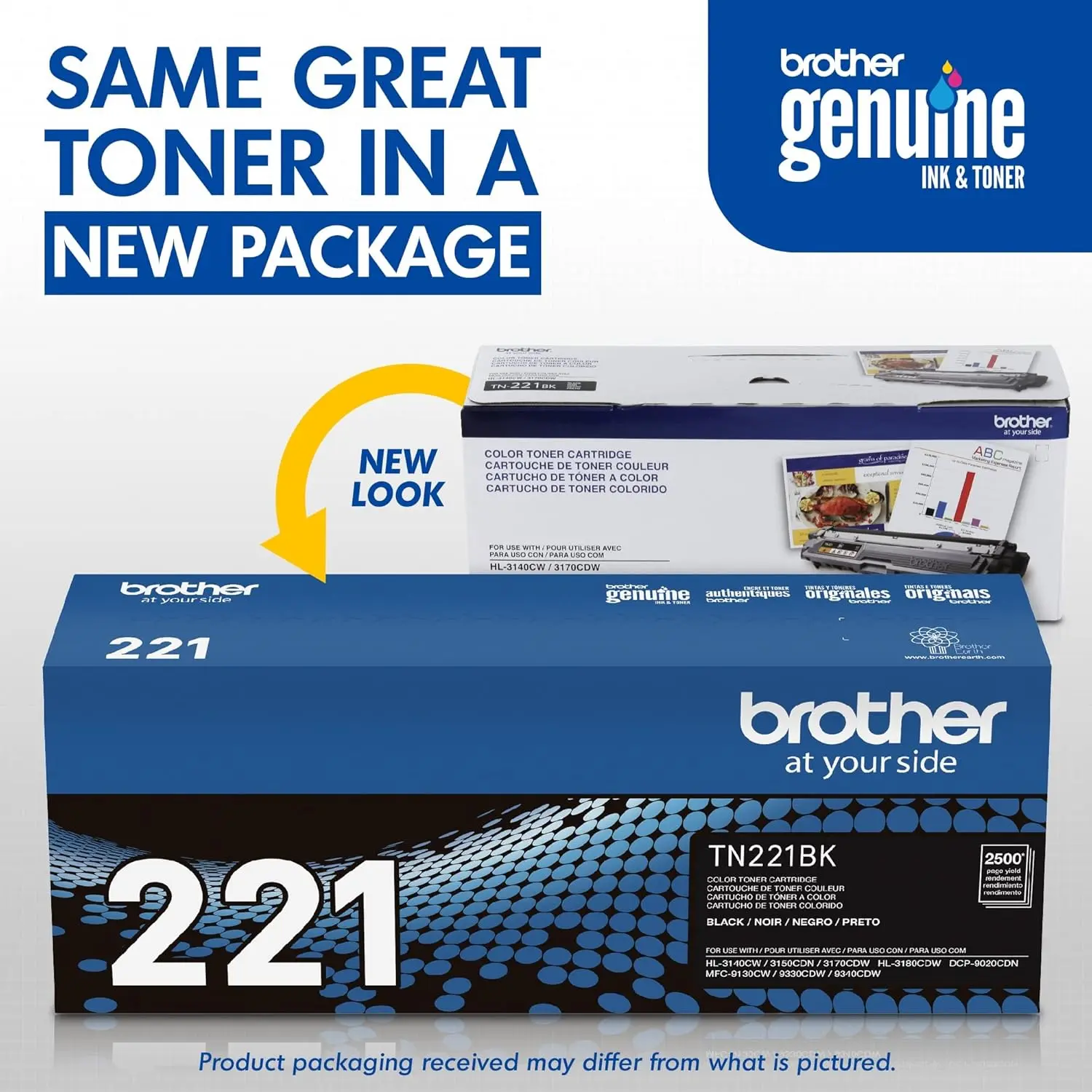 Brother Genuine Standard Yield Black Toner Cartridge TN221BK - Seamless Integration with Brother Printers, MFC-9130CW All-in-Ones, 2,500 Pages Yield, High-Quality Prints, Amazon Dash Replenishment Ready, Rich Blacks