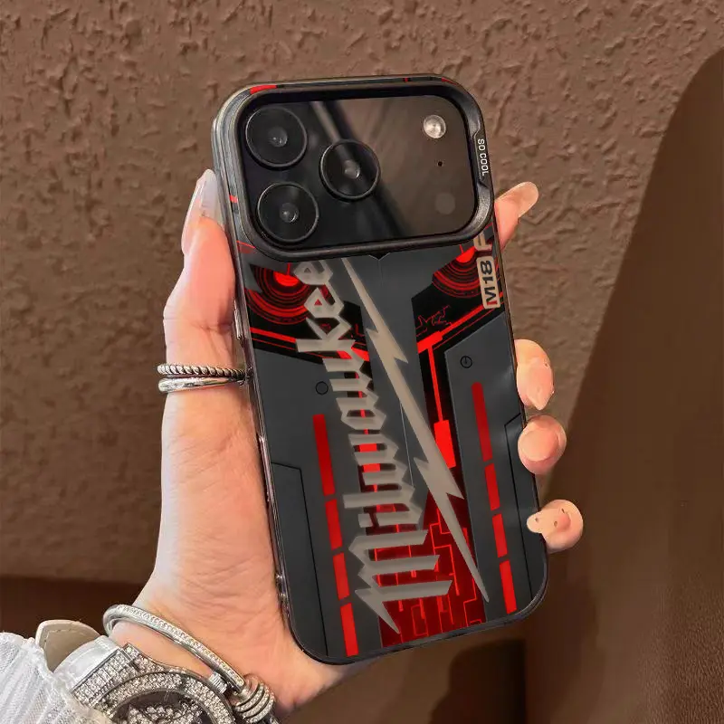 Thunderbolt Mecha Style TPU Laser-Crafted Dual-Layer Anti-Drop Smartphone Casing Protector for iPhone 17,16,15,14,13,12,11 - Festive (Halloween,Snowman) Cellphone Accessories with Stickers