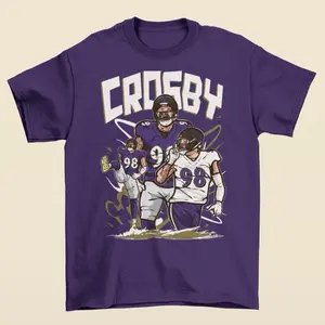 Maxx Crosby Cartoon Style Baltimore Football T-Shirt - Men’s Adult Sizes, 100% cotton tee, unisex style