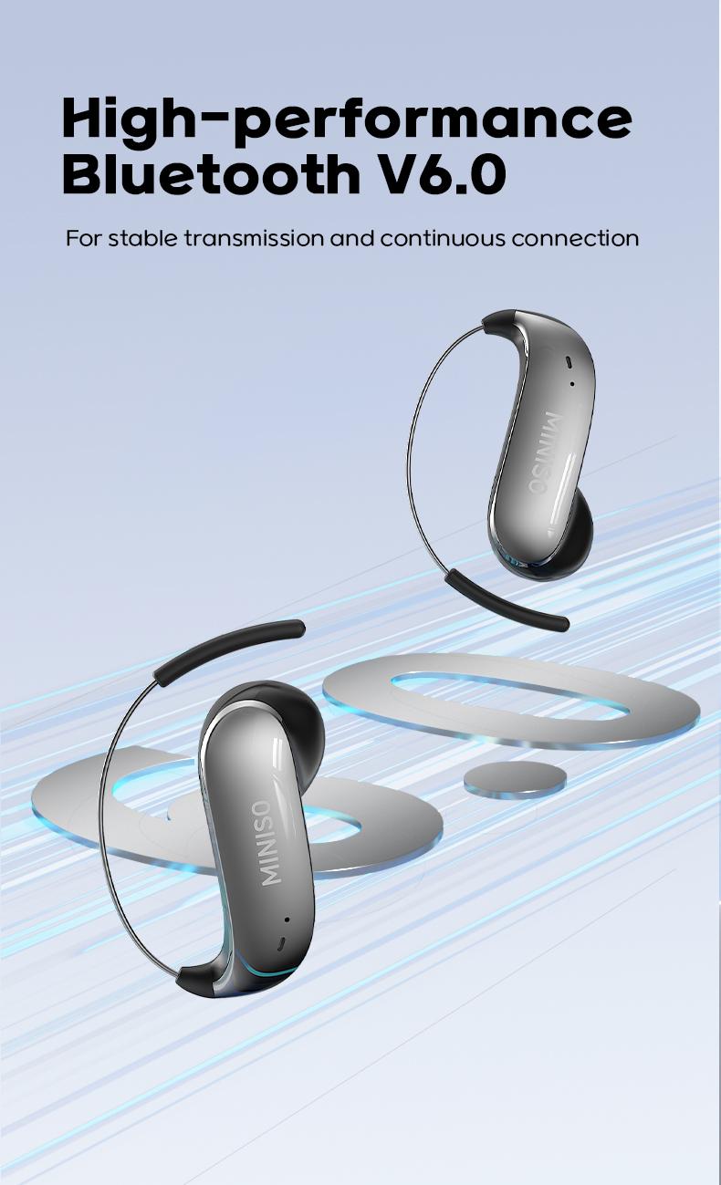 MINISO MS210 Wireless Earbuds Bluetooth Headphones with Zero Gravity Titan-Ohrhaken-Design, Sound, Wireless Earphones Headset Bluetooth 6.0, IPX5 Waterproof & Welding Resistant, Ideal for Travel & Electronic Gifts for Men Stereo Audio
