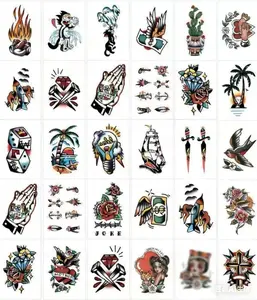 BAGHPBM 30 Sheets Classic Temporary Tattoos Old School Sailor Jerry Style American Traditional Flower Rose Waterproof Long Lasting Fake Tattoos for Women Men Kids - Water Proof temporary tattoos fake tattoos