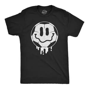 Mens Dripping Soccer Ball Smile Funny T Shirts Sports Graphic Tee for Men Mens Funny T Shirts Cool Vintage Fashion T-Shirt Gift Classic Menswear Funny Soccer Short Sleeve Novelty Tees for Guys Black -