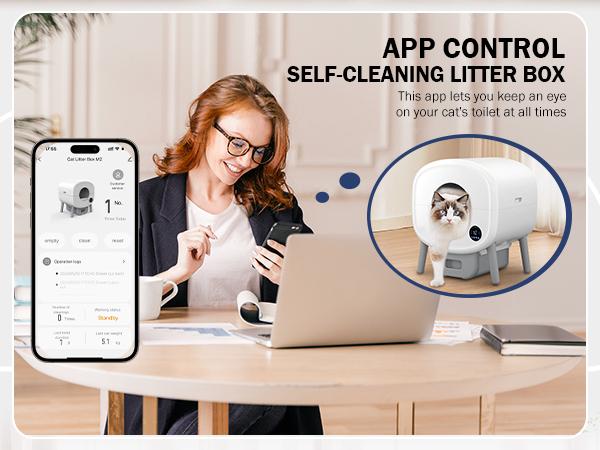 Automatic Cat Litter Box, 95 L Self Cleaning for Multiple Cats, with Safety Protection, App Control,1 Roll Garbage Bags