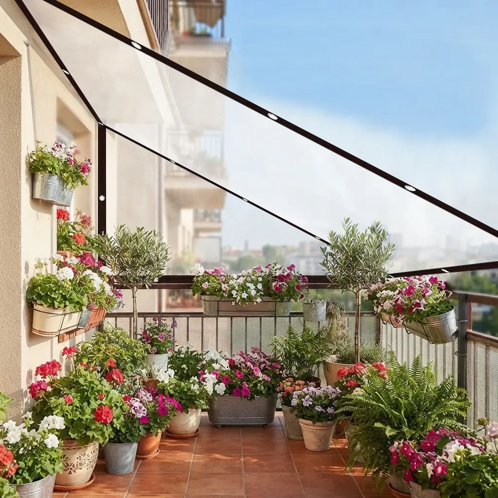10×13FT Clear Waterproof PE Tarp, Transparent Outdoor Cover with Metal Grommets, Protective Tarp for Patio, Greenhouse, Porch, Garden and Outdoor Use
