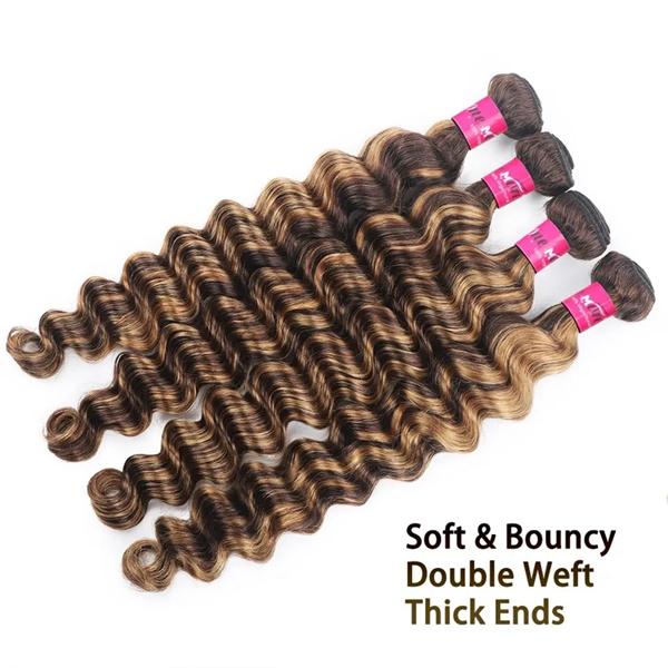 P4/27 Highlight Loose Deep Wave Bundles Honey Blonde Brown Colored Human Hair Weave Bundles Deep Wave Quick Weave Extensions