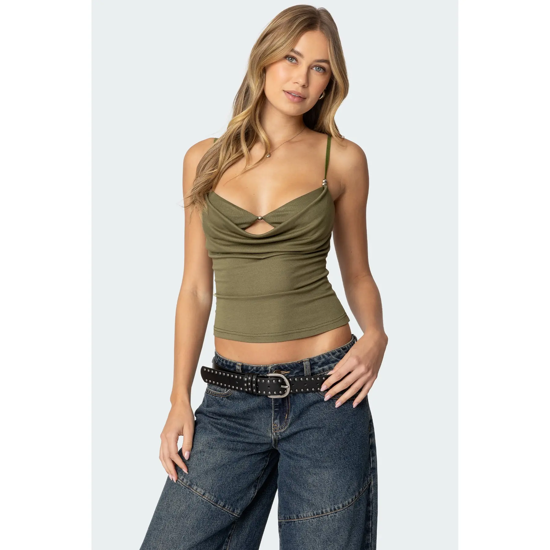 Layered Bra Cowl Neck Top