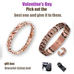 valentine-Pure Copper Bracelets for Women, Ultra Strength Magnetic Bracelet with 3800 Gauss Magnets & Sparkling Cubic Zirconia, Adjustable Elegant Minimalist Bangle Trendy Jewellery Accessories Fashionable Jewelry