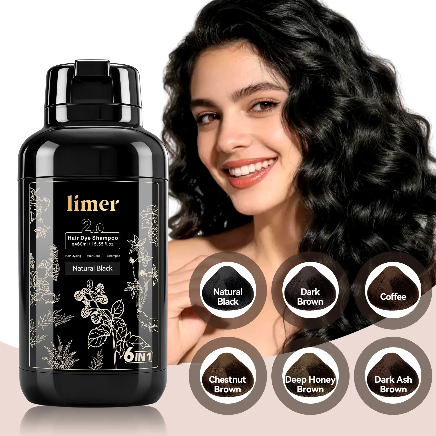 Limer 6-in-1 Multicolor Instant Hair Dye Shampoo, Herbal Ammonia-Free Semi-Permanent No Bleach Hair Coloring for Gray Coverage, At-Home Haircare, Covering Gray Hair,back to school