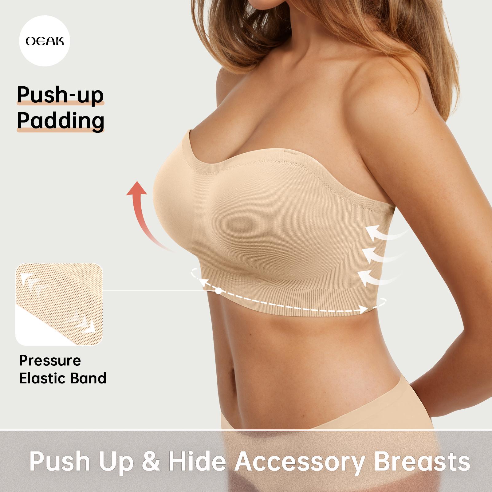 OEAK Seamless Strapless Bra for Women Non-Slip Silicone Padded Bandeau Bra Wireless Bralette Everydaybra