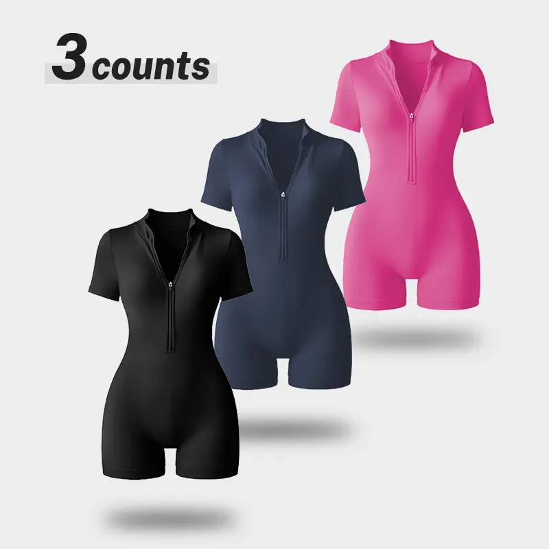 Tummy Control Workout Jumpsuit for Women, High-Stretch Half-Zip Short Romper, Slimming Activewear for Yoga, Gym, Tummy Control Jumpsuit, Rompers For Women, Jumpsuits For Women tiktokshopbacktoschool,back to school,back to school haul