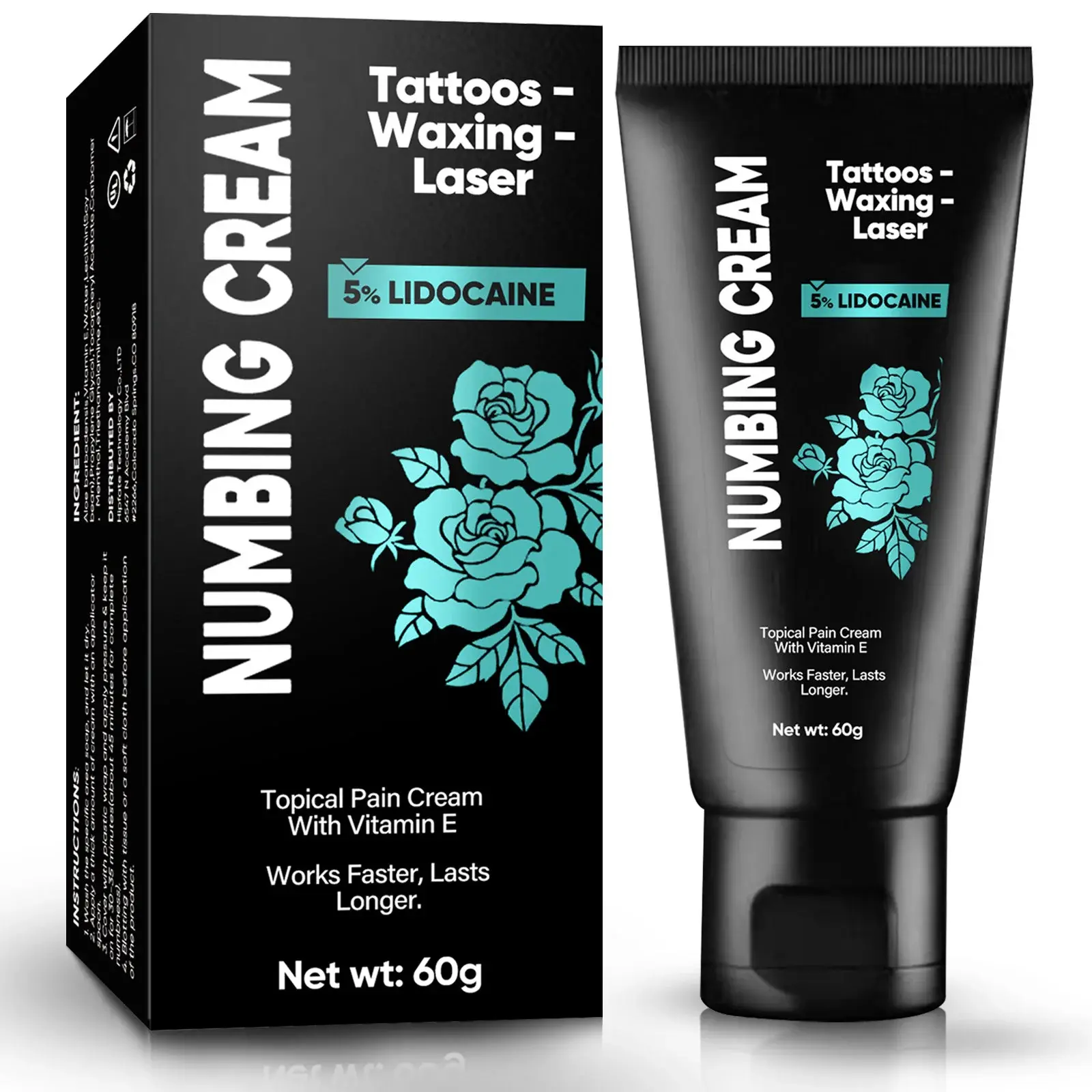 5% Lidocaine Maximum Strength Topical Anesthetic Numbing Cream with Cool Menthol & Refreshing Mint - Soothing Aloe Soothe Care for Waxing, Laser Treatments, Tattoos (60g, Long-Lasting for Tattoo Artists)