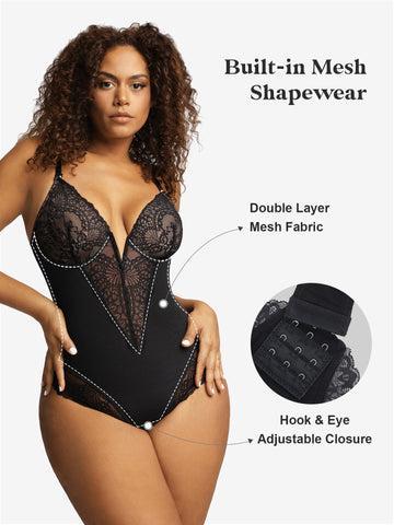 Popilush Fit Shapewear Bodysuit  Deep-V Neck Lace Bodysuits Basic Womenswear Tops Or Leather Skirts Underwear Sleeveless Long Sleeve Bodysuit Buckle Breathable Smooth