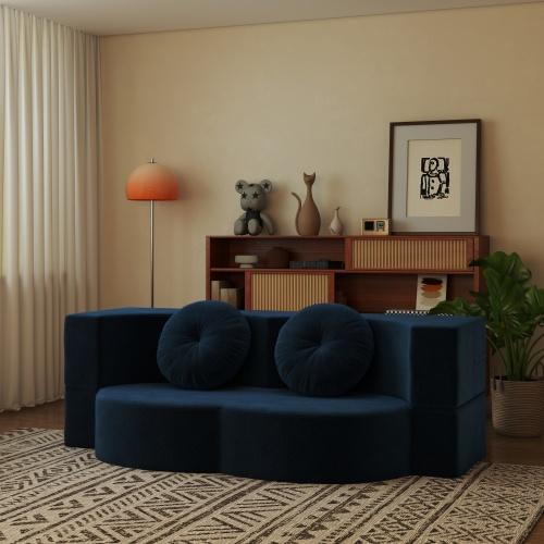 Bellemave Modern Floor Sofa with 2 Pillows Convertible Plush Corduroy Foam Filled Sleeper Sofa Bed 14.2 Full Size Folding Mattress for Living Room Guest Bed Grey Boneless Sectional Couch