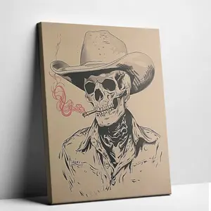 Vintage Cowboy Skull  Art Trendy Western Skeleton Head Canvas Posters Retro Vibrant Southwestern Skull Minimalist Prints Painting For Living Room Bedroom Rural  Decor Wall
