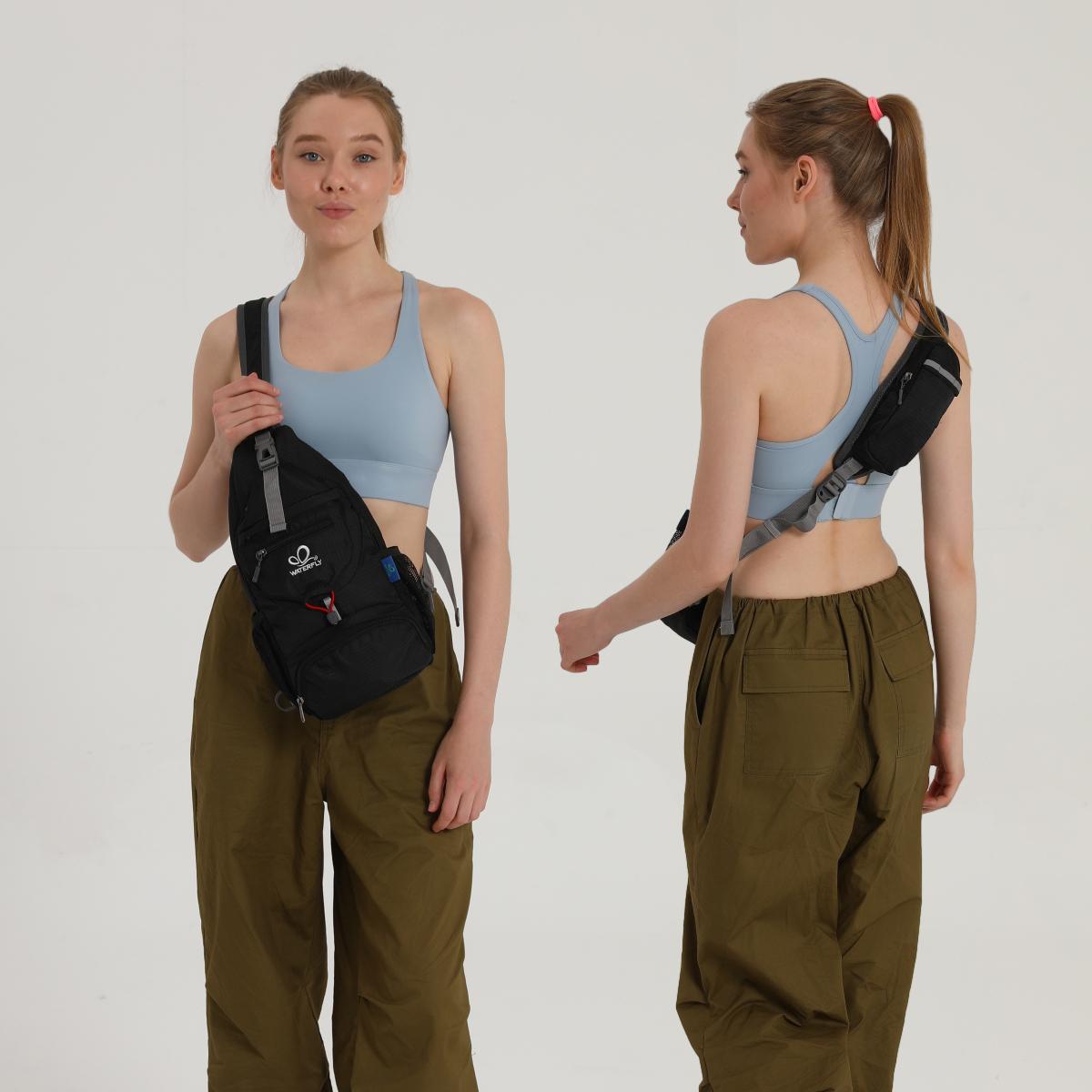 WATERFLY Packable Small Crossbody Sling Backpack with Side Pouch for Hiking Traveling Ideal Daypack for Shoulder Chest Carrying SpringStatements