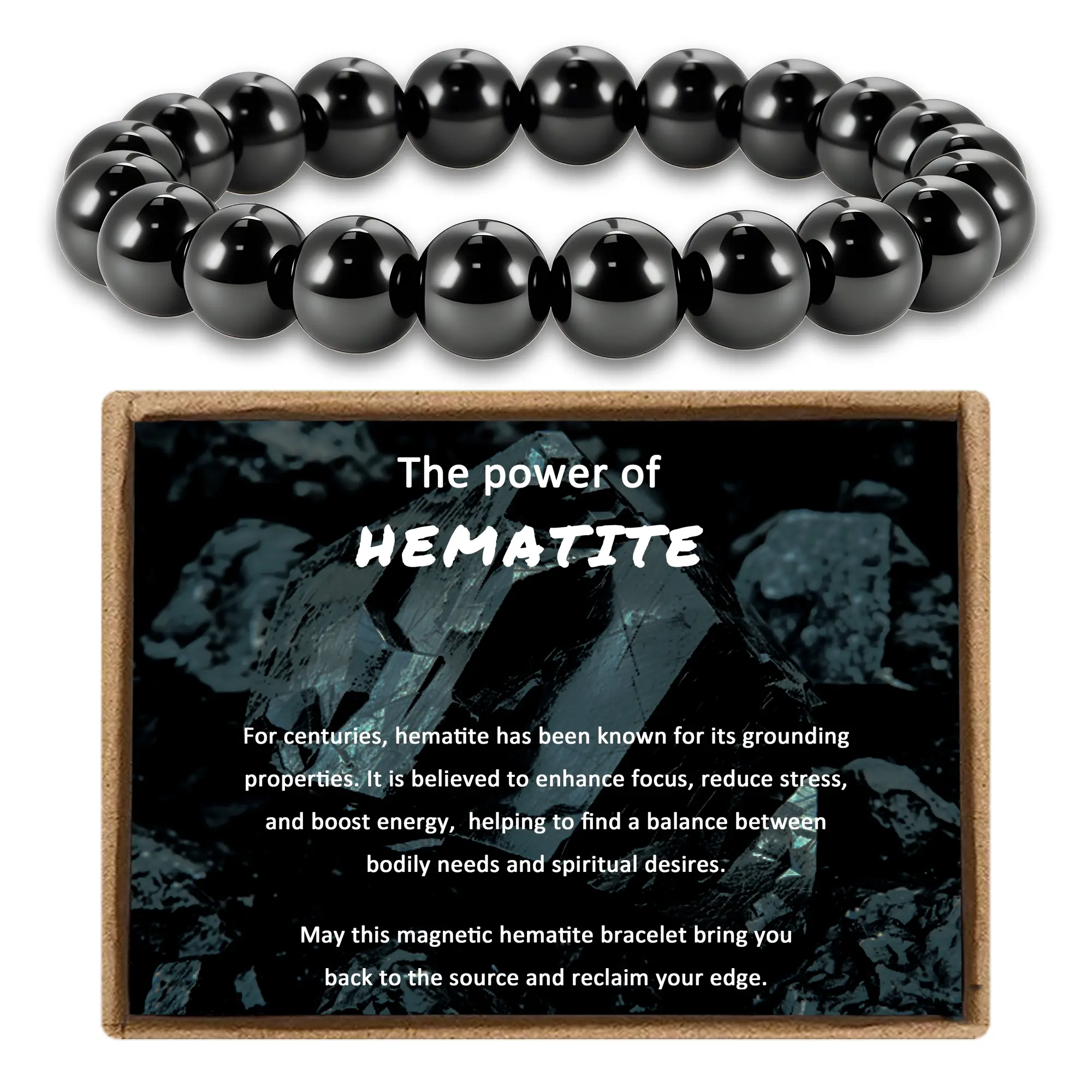 PEALICIOUS Hematite Bracelet for Men, 10MM Magnetic Bracelet with Natural Hematite Beads as Mens Valentines Gifts, Black Magnet Jewelry with Energy Stone for Balance Power Inspirational Gift