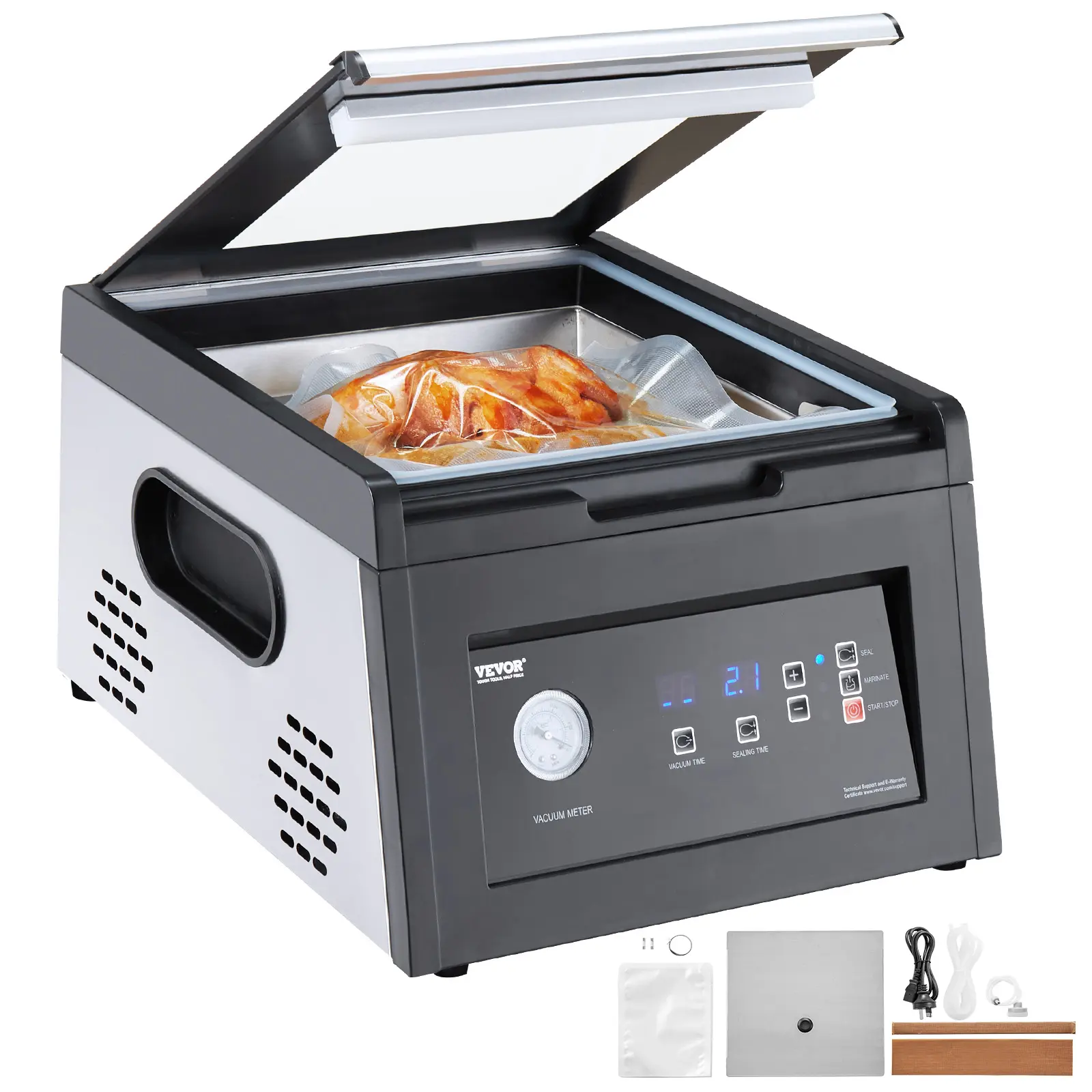 【Summerfinds】VEVOR Chamber Vacuum Sealer - 380W Vacuum Pump, 11.5 in Sealing Length, 12.87x12.20" Stainless Steel Kitchen Appliance, Adjustable Time, Compact Design for Wet Foods & Meat, Home Use