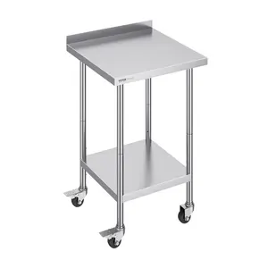 VEVOR 24 x 24 x 40 Inch Stainless Steel Work Table, Commercial Food Prep Worktable with Casters, Heavy Duty Prep Worktable, Metal Work Table with Adjustable Height for Restaurant, Home and Hotel