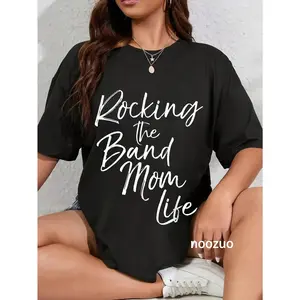 100% Cotton Cute Mother's Day Gift for Women Rocking the Band Mom Life T-Shirt