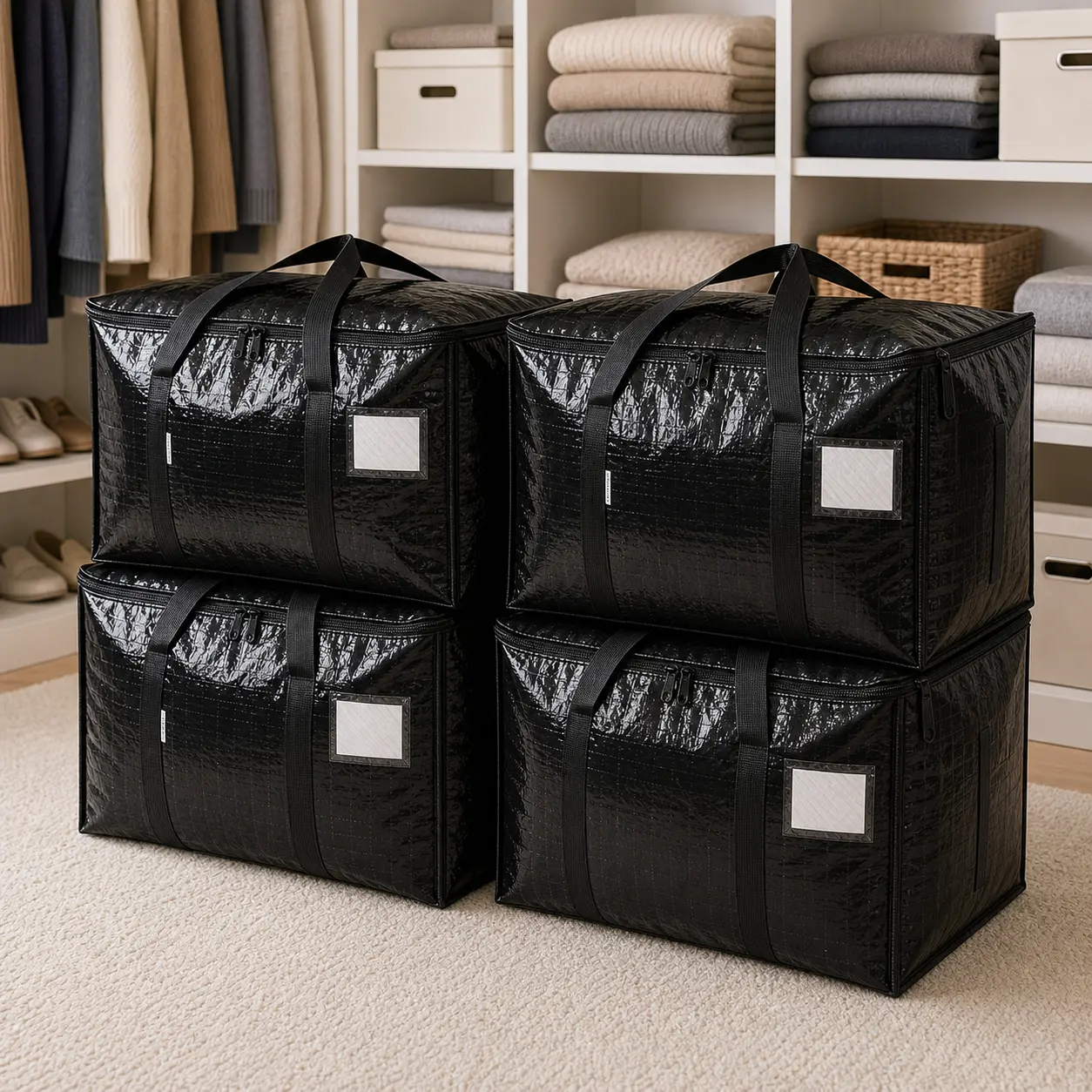6 Pack Extra Large Heavy-Duty Moving & Storage Bags with Zippers, Handles, Water-Proof Design, Reusable Foldable Organiser Bags for Clothes, Bedding, Comforters, Ideal for Apartment Moves, Space-Saving Storage, Storage Organizer
